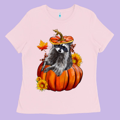 Fall Pumpkin Raccoon Ladies Tee Designed By Lillyallendesigns