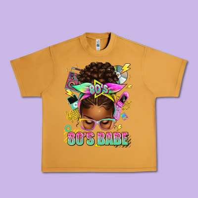 80's Babe Afro Messy Bun Urban Heavy Tee Designed By Texasbilliewilder