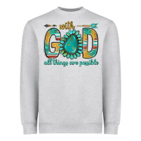 Heather Grey with god all things are possible with turquoise gemstone bbs Heavyweight Sweatshirt - BundleAndBundleShop