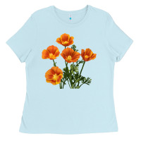 Baby Blue California Poppy Flower Ladies Tee - RanaPortraitStore