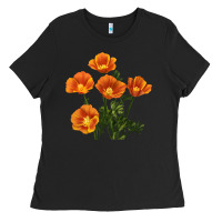 Black California Poppy Flower Ladies Tee - RanaPortraitStore