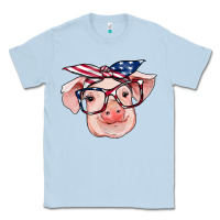 Dusty Blue american flag with pig Classic Tee - RanaPortraitStore