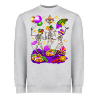 Heather Grey Mardi Gras Skeletons Heavyweight Sweatshirt - BundleAndBundleShop