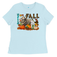 Baby Blue Hello Fall Merino Wool Sheep Ladies Tee - LillyAllenDesigns