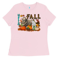 Bubblegum Pink Hello Fall Merino Wool Sheep Ladies Tee - LillyAllenDesigns