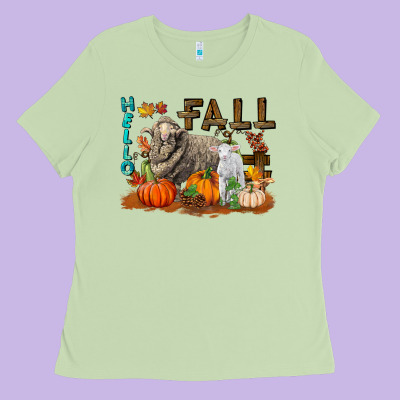 Hello Fall Merino Wool Sheep Ladies Tee Designed By Lillyallendesigns