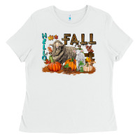 White Hello Fall Merino Wool Sheep Ladies Tee - LillyAllenDesigns