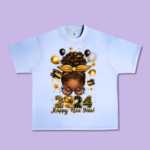 2024 Happy New Year  Afro Messy Bun Urban Heavy Tee Designed By Texasbilliewilder