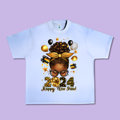 2024 Happy New Year  Afro Messy Bun Urban Heavy Tee Designed By Texasbilliewilder