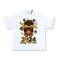 White 2024 happy new year  afro messy bun Urban Heavy Tee - texasbilliewilder