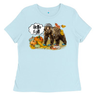 Baby Blue Hello Fall Brown Bear Ladies Tee - LillyAllenDesigns