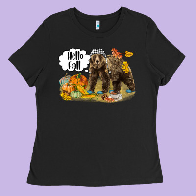 Hello Fall Brown Bear Ladies Tee Designed By Lillyallendesigns