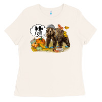 Bone Hello Fall Brown Bear Ladies Tee - LillyAllenDesigns