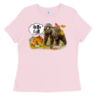 Bubblegum Pink Hello Fall Brown Bear Ladies Tee - LillyAllenDesigns