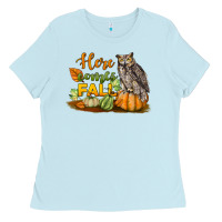 Baby Blue Here Comes Fall Owl Ladies Tee - LillyAllenDesigns