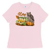 Bubblegum Pink Here Comes Fall Owl Ladies Tee - LillyAllenDesigns