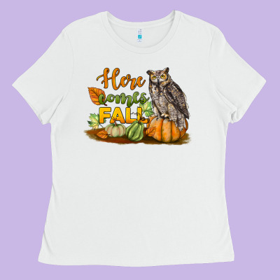 Here Comes Fall Owl Ladies Tee Designed By Lillyallendesigns