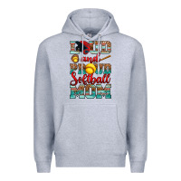 Heather Grey loud and proud softball mom Premium Hoodie - RanaPortraitStore