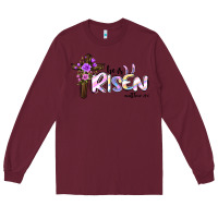 Burgundy easter he is risen matthew 28 6 Long Sleeve Tee - Jasminsmagicworld