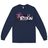 Navy easter he is risen matthew 28 6 Long Sleeve Tee - Jasminsmagicworld