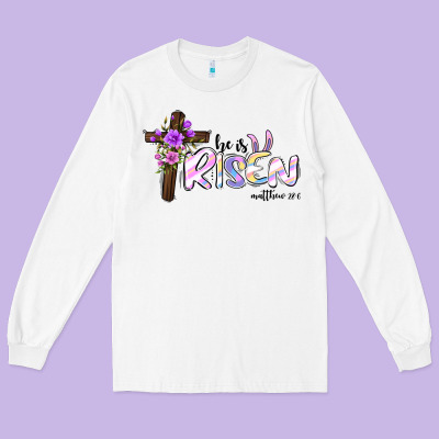Easter He Is Risen Matthew 28 6 Long Sleeve Tee Designed By Jasminsmagicworld