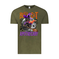 Vintage Olive Black cat apothecary Vintage Tee - NancyCooperArtShop