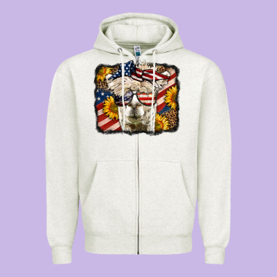 Western 4th Of July Lama Background Zipper Hoodie Designed By Lillyallendesigns
