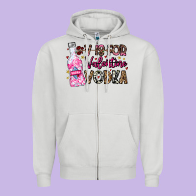 V Is For Valentine Vodka Zipper Hoodie Designed By Cowhidedigitalart