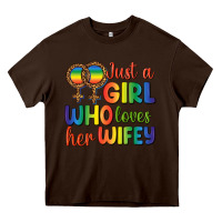 Chocolate Brown Just A Girl Who Loves Her Wifey Heavy Core Tee - BundleAndBundleShop