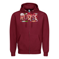 Burgundy Nurse Valentine Zipper Hoodie - CowhideDigitalArt