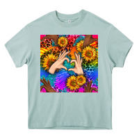 Arona Heart And Sunflowers With Neon Leopard Patterns Heavy Core Tee - BundleAndBundleShop