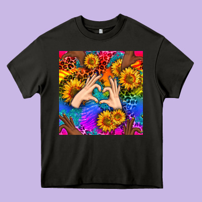 Heart And Sunflowers With Neon Leopard Patterns Heavy Core Tee Designed By Bundleandbundleshop