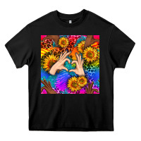 Black Heart And Sunflowers With Neon Leopard Patterns Heavy Core Tee - BundleAndBundleShop