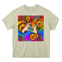 Mossy Heart And Sunflowers With Neon Leopard Patterns Heavy Core Tee - BundleAndBundleShop