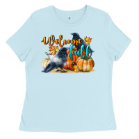 Baby Blue Welcome Fall With Crow Ladies Tee - LillyAllenDesigns