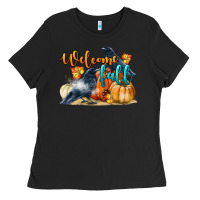 Black Welcome Fall With Crow Ladies Tee - LillyAllenDesigns
