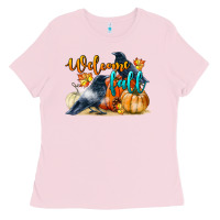 Bubblegum Pink Welcome Fall With Crow Ladies Tee - LillyAllenDesigns