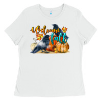 White Welcome Fall With Crow Ladies Tee - LillyAllenDesigns