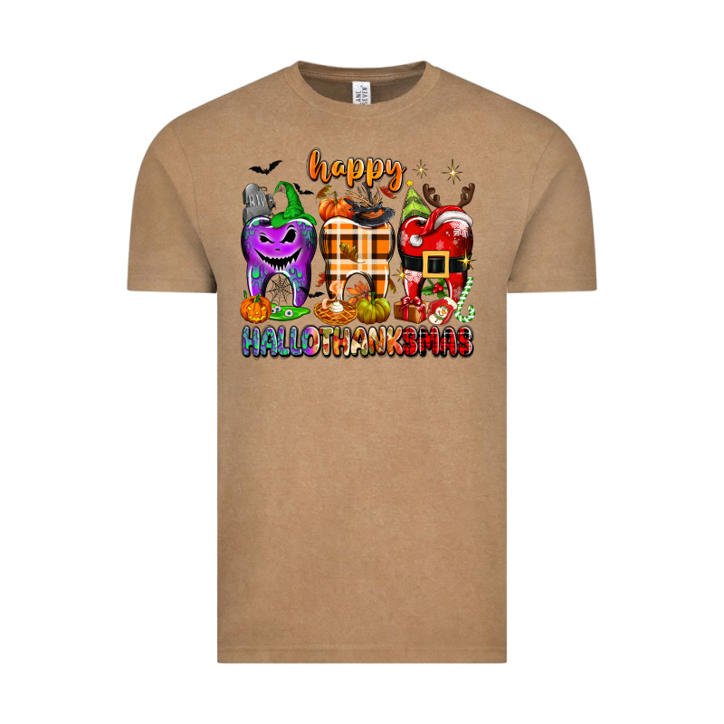 Happy Hallothanksmas Teeth Vintage Tee by texasbilliewilder | Teevron
