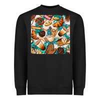 Black bakery coffee cups cookie and donut with turquoise glitter seamless pa Heavyweight Sweatshirt - BundleAndBundleShop