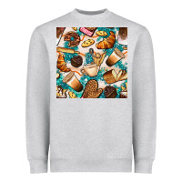 Heather Grey bakery coffee cups cookie and donut with turquoise glitter seamless pa Heavyweight Sweatshirt - BundleAndBundleShop