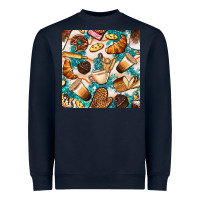 Navy bakery coffee cups cookie and donut with turquoise glitter seamless pa Heavyweight Sweatshirt - BundleAndBundleShop