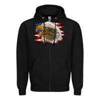 Black Western American Flag Eagle Zipper Hoodie - LillyAllenDesigns