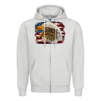 Dove Grey Western American Flag Eagle Zipper Hoodie - LillyAllenDesigns