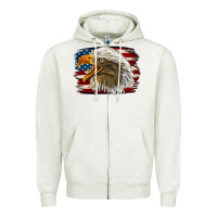 Oatmeal Heather Western American Flag Eagle Zipper Hoodie - LillyAllenDesigns