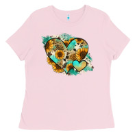 Bubblegum Pink Leopard Sunflower Cowhide Glitter Heart Ladies Tee - RanaPortraitStore