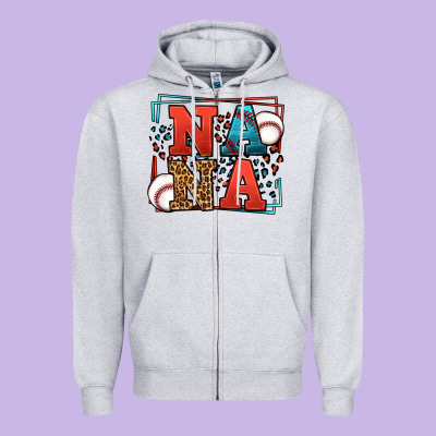 Baseball Nana Leopard Frame Zipper Hoodie Designed By Lillyallendesigns