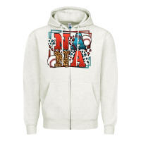 Oatmeal Heather Baseball nana leopard frame Zipper Hoodie - LillyAllenDesigns