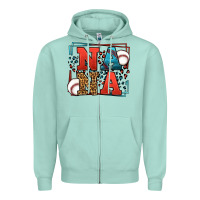 Seafoam Baseball nana leopard frame Zipper Hoodie - LillyAllenDesigns
