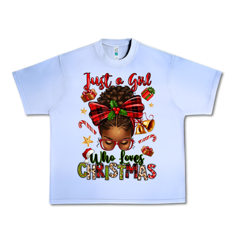 Just A Girl Who Loves Christmas Afro Messy Bun Urban Heavy Tee by texasbilliewilder | Teevron